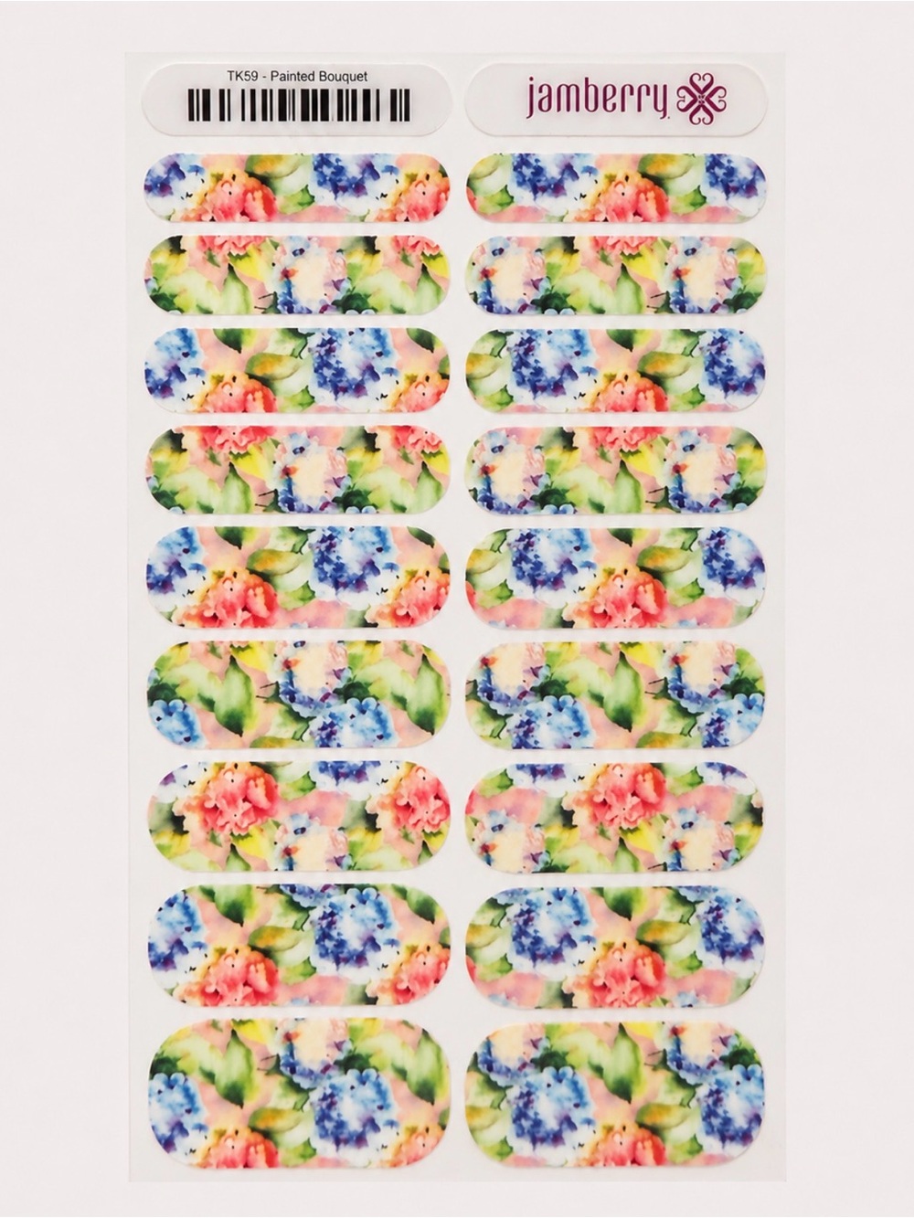 Retired Jamberry TK59 - ‘Painted Bouquet’ -  Watercolor Nail Wraps - Full Sheet
